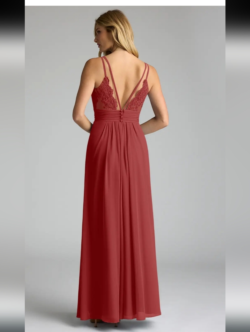 NWT Azazie Maren AllureScarlet A-Line V-Neck Lace Chiffon Dress Size A6 - Picture 3 of 16
